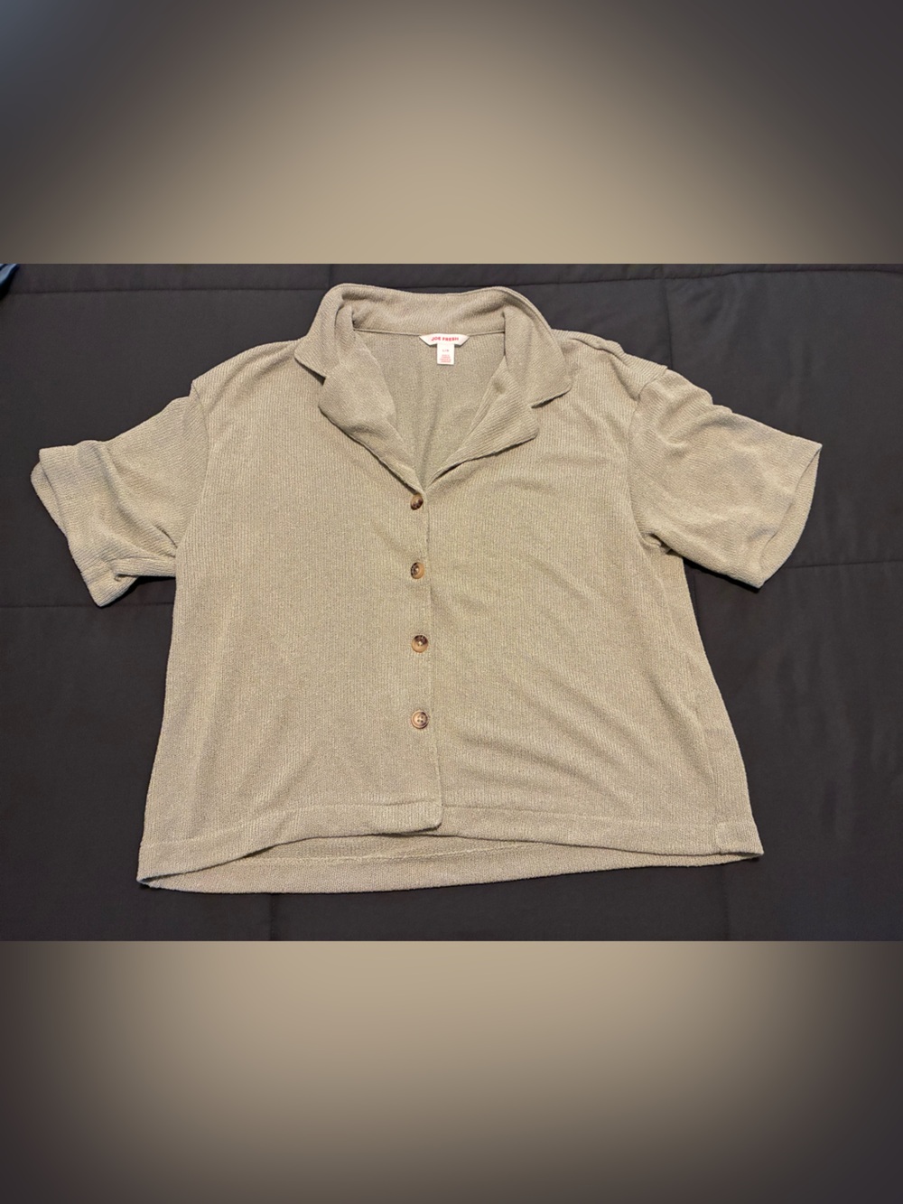 Joe Fresh Relaxed Collared Button-Front Knit Top in Light Moss Green